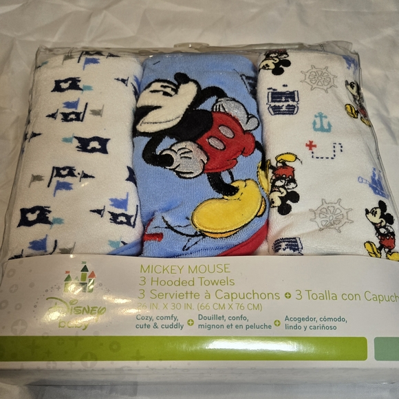 Disney Baby Mickey‎ Mouse Hooded Towels Set Of 3 - Picture 2 of 3